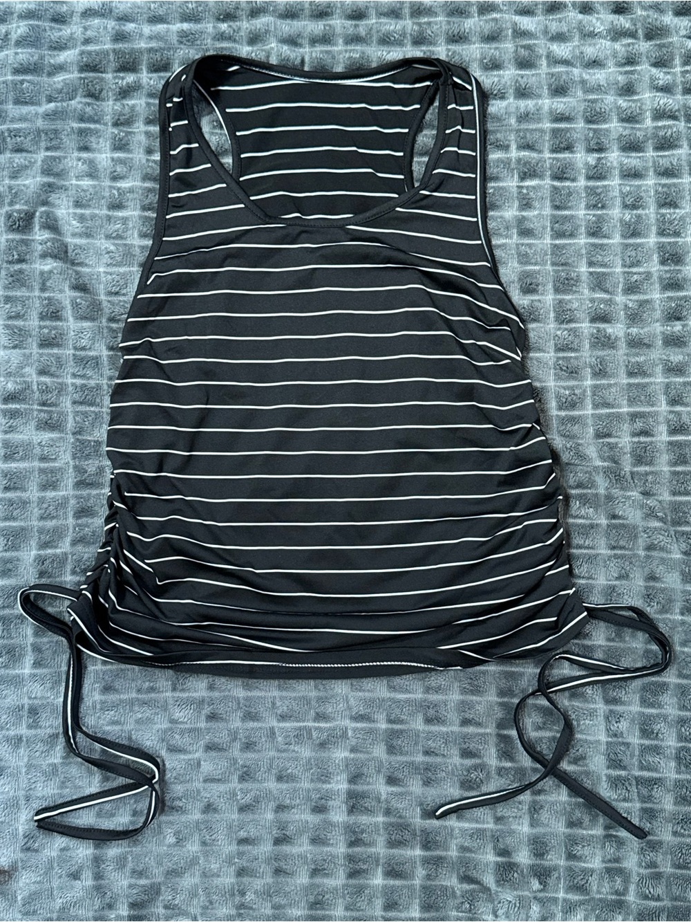 ❤️ Small Womens Black White Striped Racerback Tank Top Shirt Cinched Sides (B3)